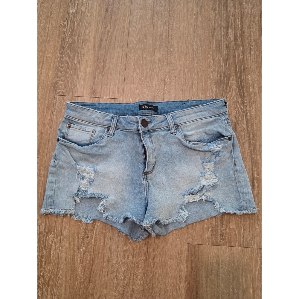 STS Blue Denim Shorts Womens 29 Light Blue Distressed Frayed Hem Cutoffs